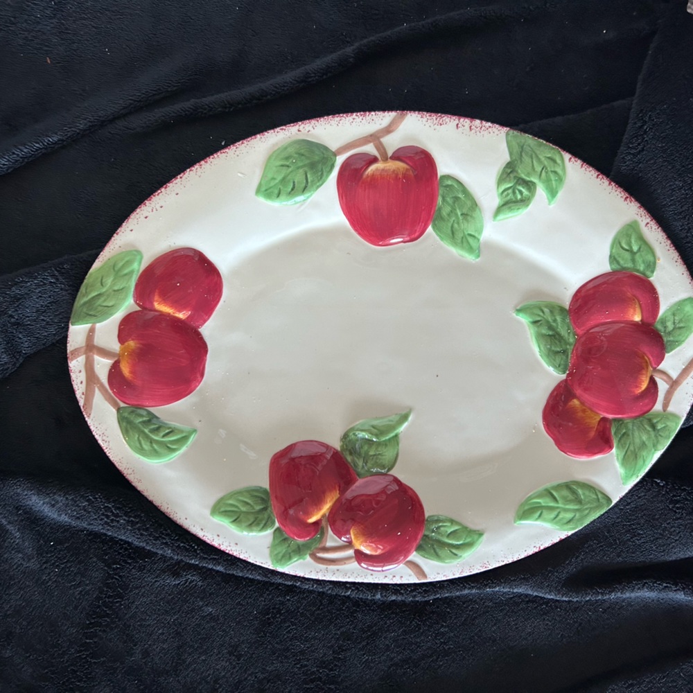 Oval Ceramic in Platter with Red Apples